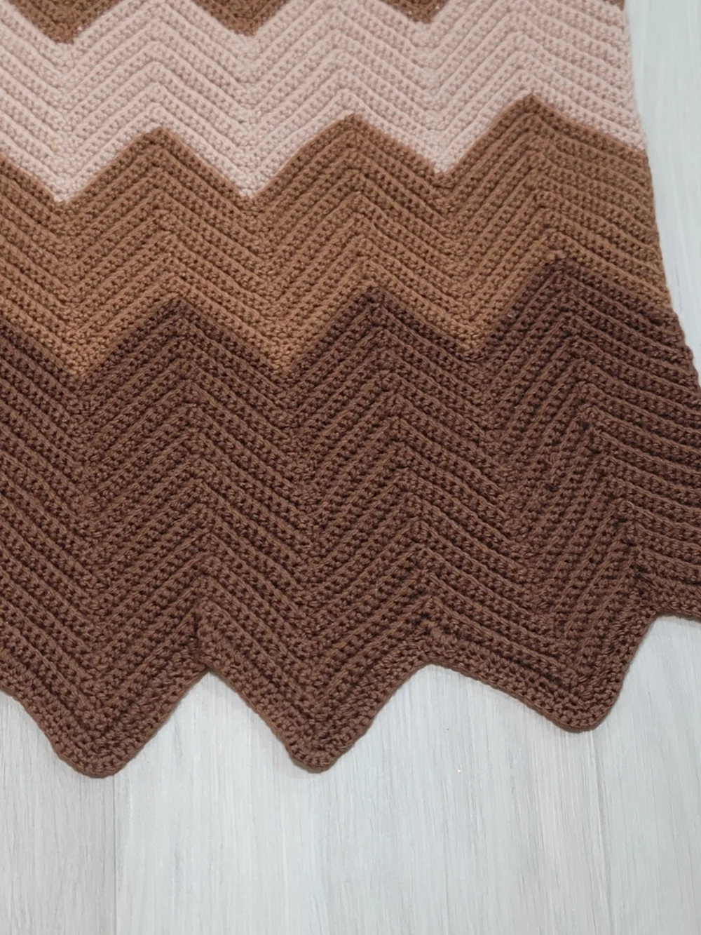Vintage Handmade Crochet Chevron Ripple Brown And Tan Afghan Blanket 66 x 45